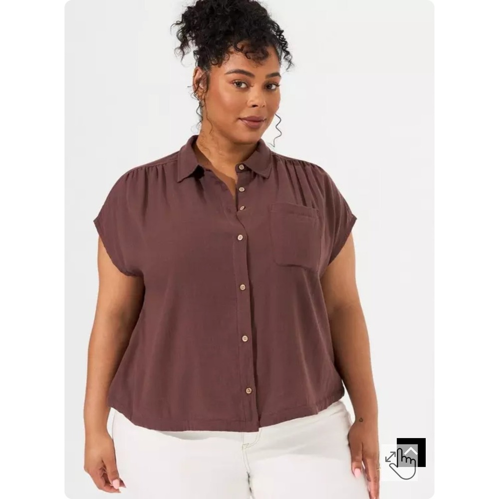 Torrid Double Gauze Button Up Short‎ Sleeve Shirt Top Plus Size 4X Brown